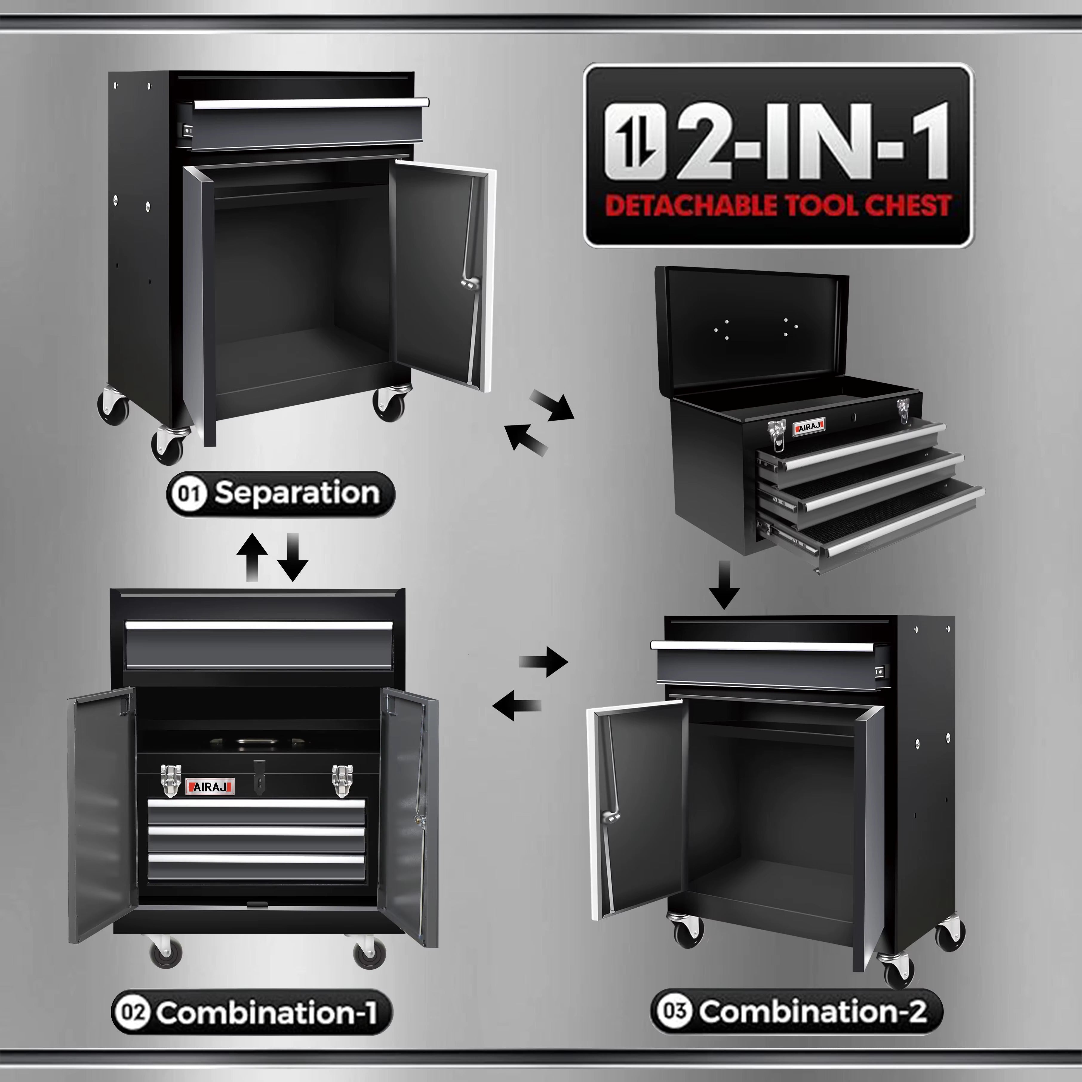 Cassetta portautensili con doppia anta e quattro cassetti
